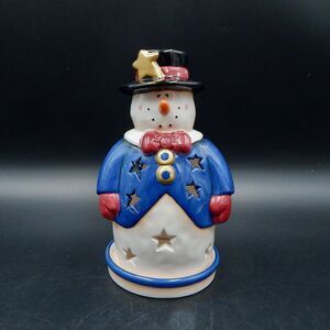 Home Interiors Ceramic Snowman Tealight Candle Holder Under Plate Luminary 9 In